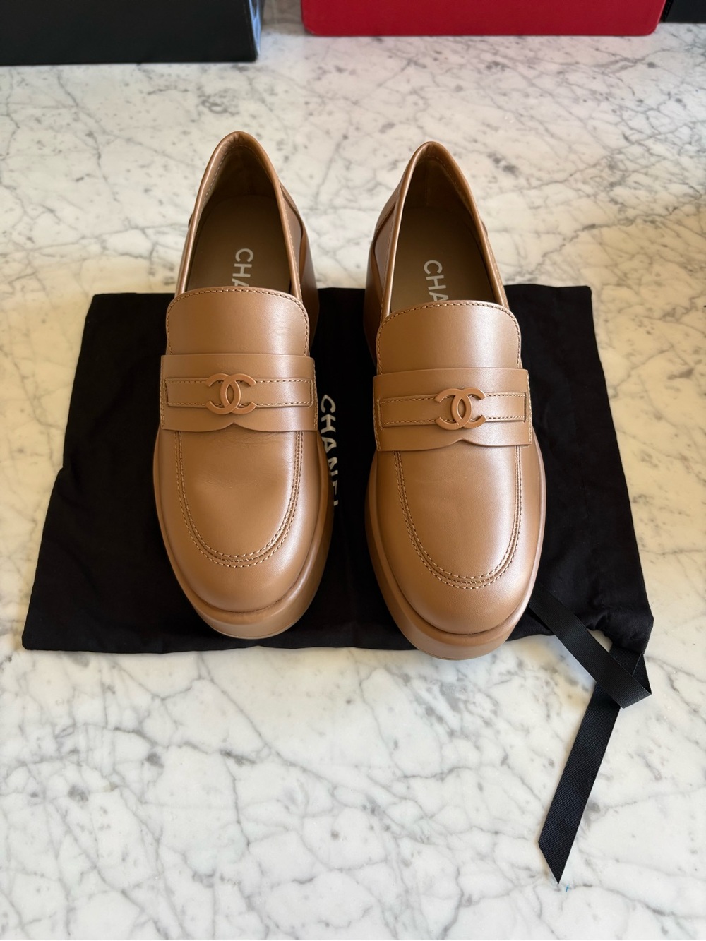 CHANEL CALFSKIN LEATHER PLATFORM LOAFERS - Picture 2 of 6